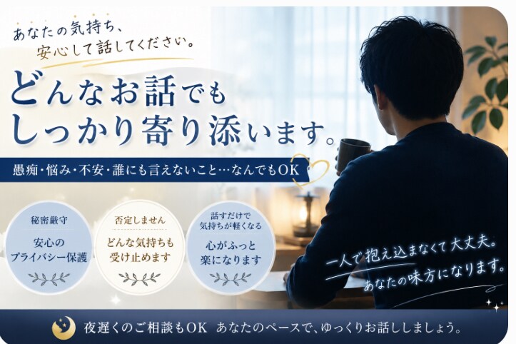 愚痴・悩み・不安、どんなお話も安心してどうぞます あなたの気持ちを否定せずお聞きします イメージ1
