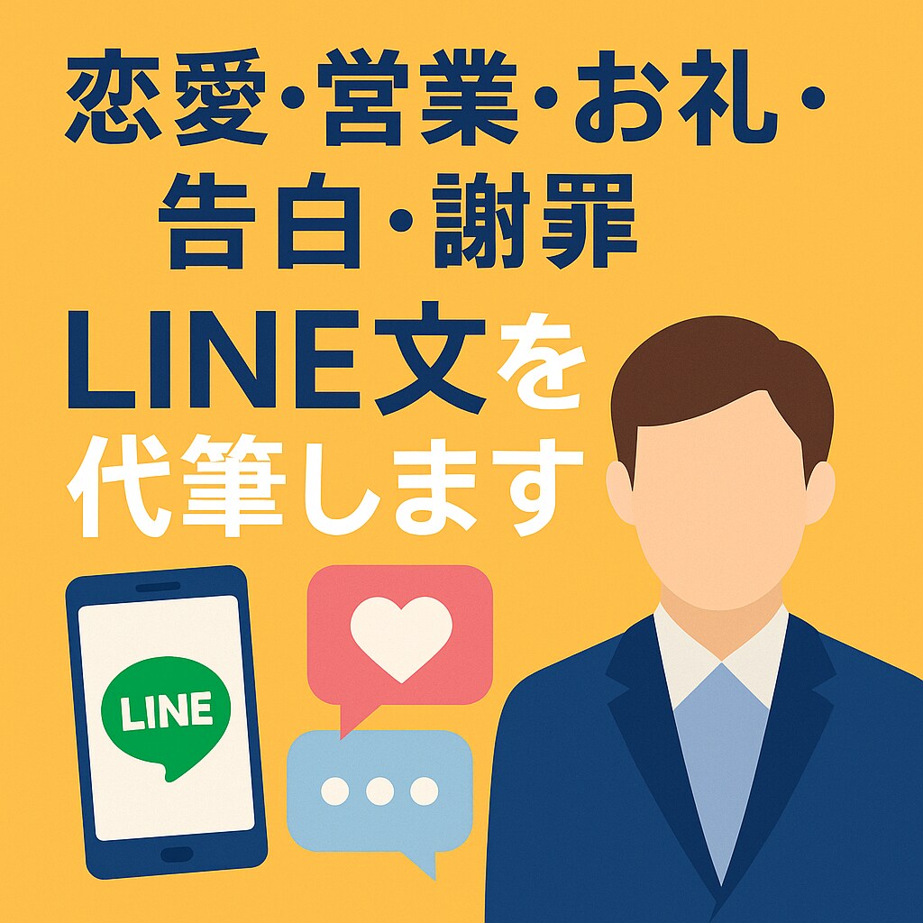 恋愛・営業・お礼・告白・謝罪LINE文を代筆します 恋もビジネスも、最初の一言で差がつく。親身に考えます。 イメージ1