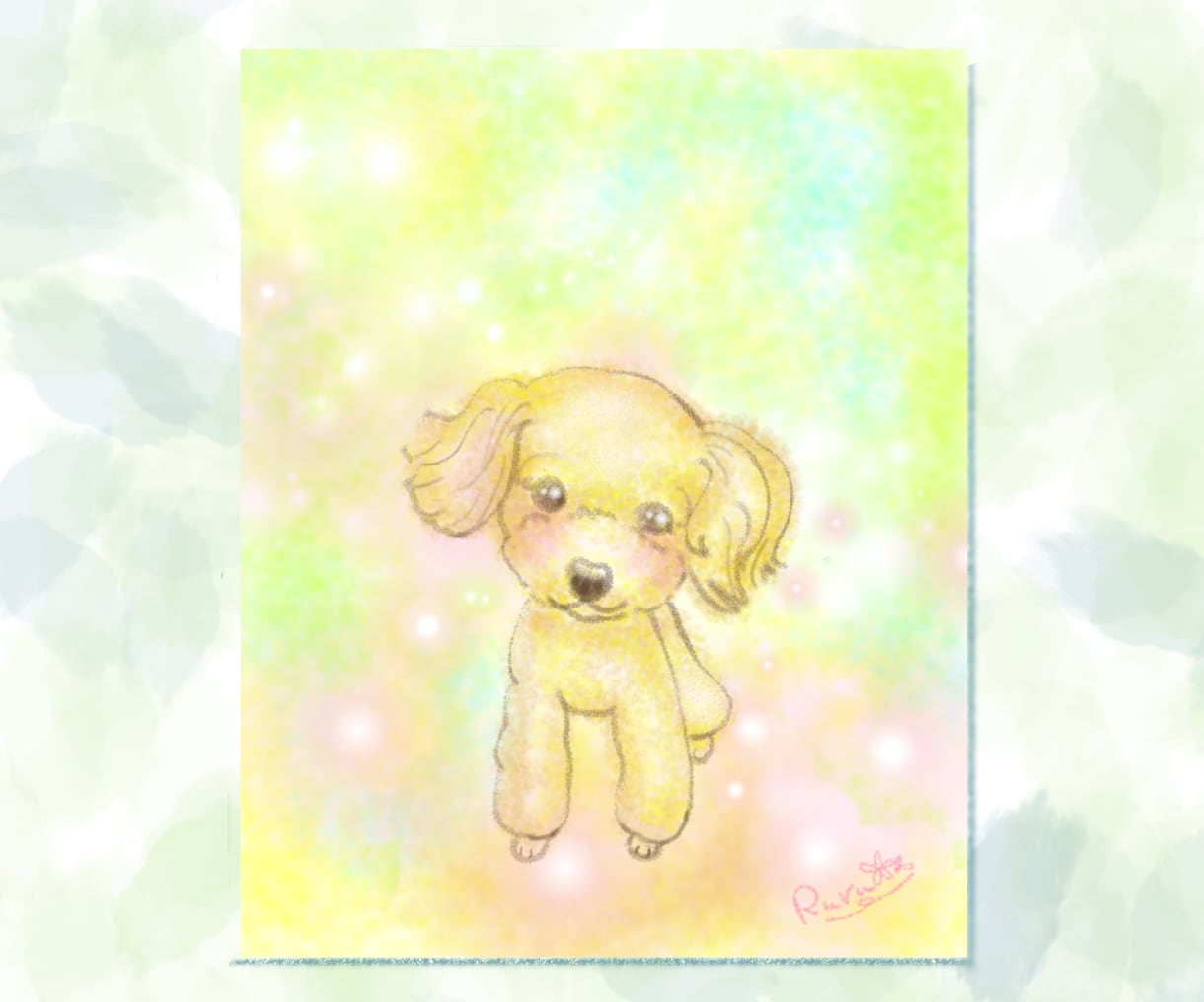 愛するペットちゃんのキラキラ似顔絵をお描きします 柔らかな木漏れ日の中にいる優しい雰囲気の似顔絵をお描きします イメージ7