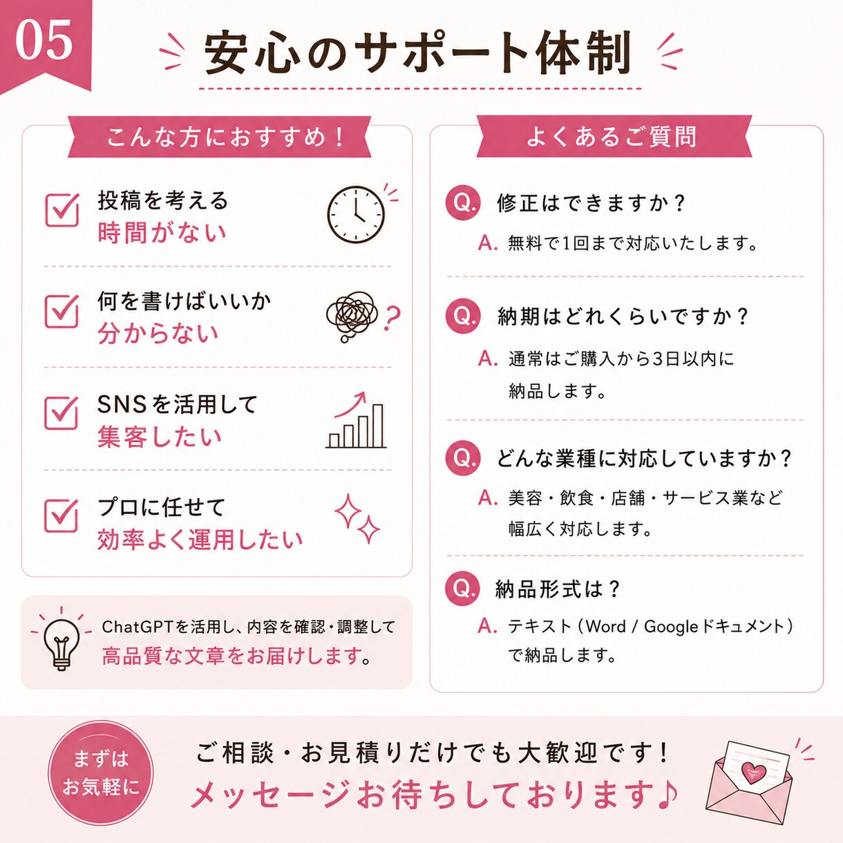 インスタ投稿文10本＋ハッシュタグ作成します ChatGPTを活用｜美容・飲食・店舗向け｜3日以内に納品 イメージ5