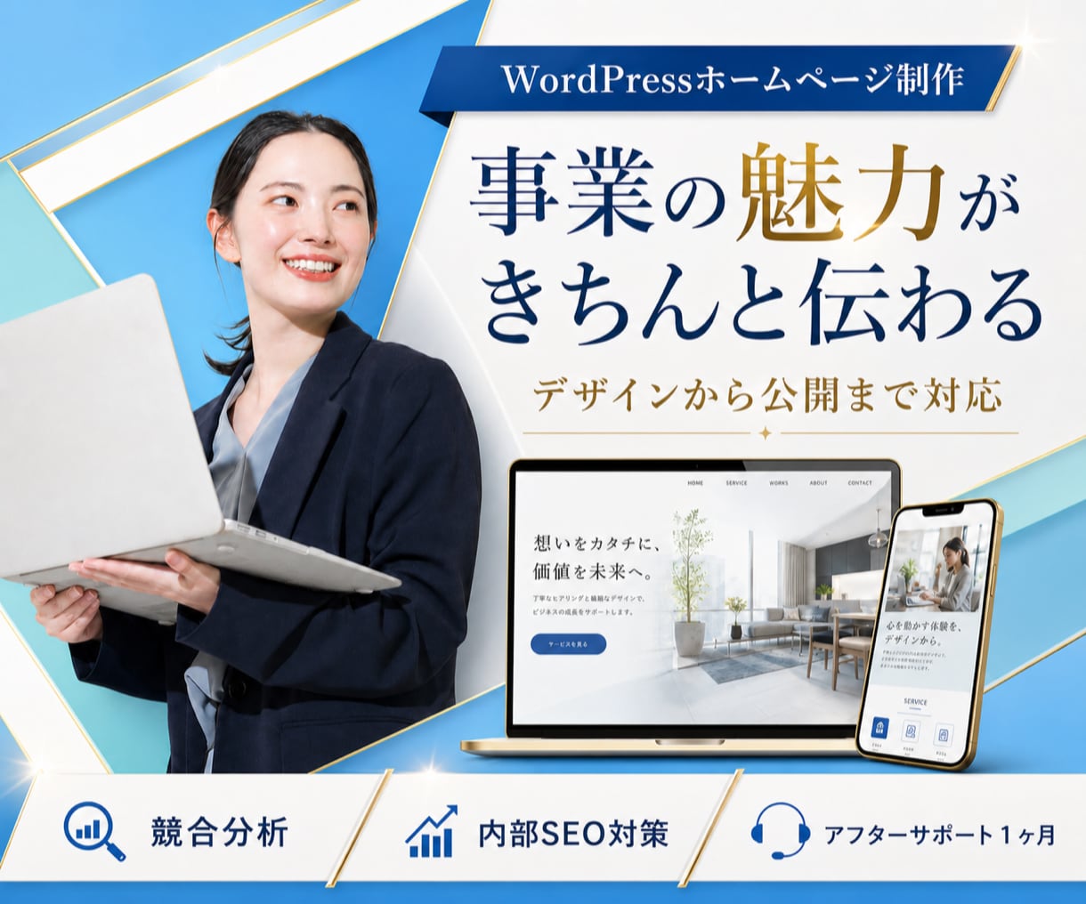 WordPressでオリジナルHPを制作します 構成・デザイン・内部SEO・公開までまるごと丁寧に対応 イメージ1