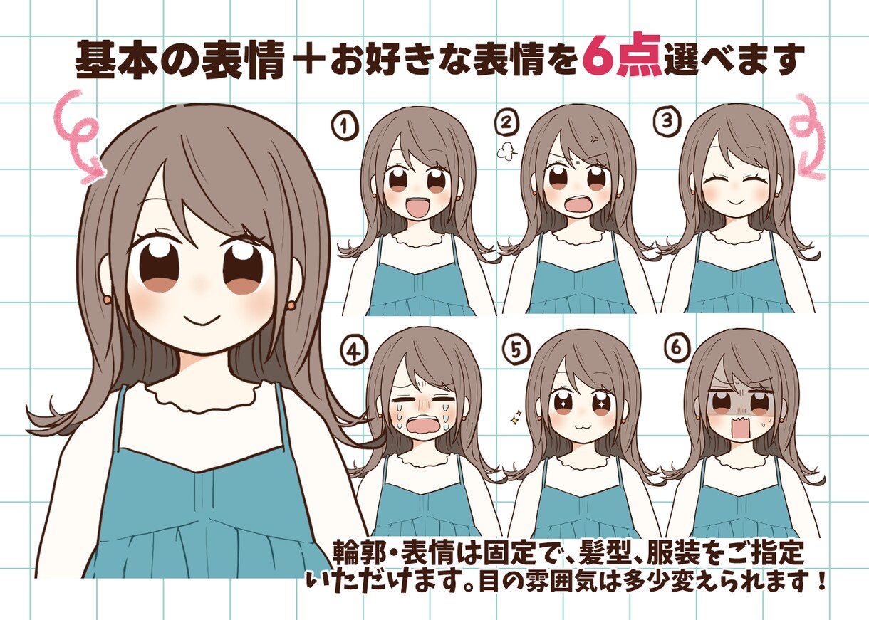商用OK！｜アイコン表情7点セット描きます インスタやブログSNSに最適！あなただけの手描きアイコン⭐︎ イメージ2