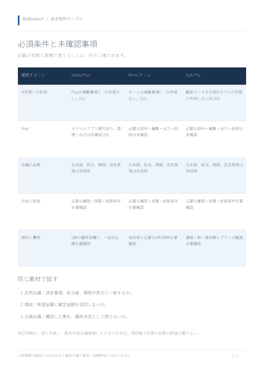 AIツール3社を出典付きで比較し資料にまとめます 料金・機能・利用条件を照合しPDFと比較表で納品 イメージ2