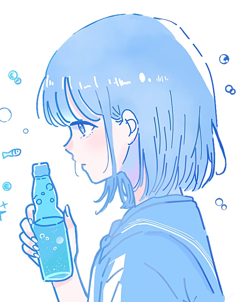 青い透明感イラスト描きます エモい一ページを青で切り取ります。 イメージ1