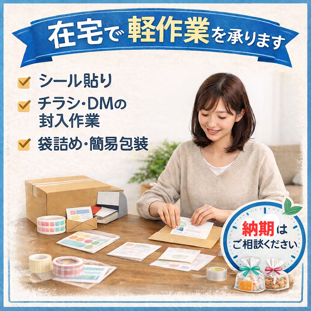 シール貼り等在宅作業代行（郵送可）を承ります 在宅で丁寧に作業します｜納期はご相談ください イメージ1
