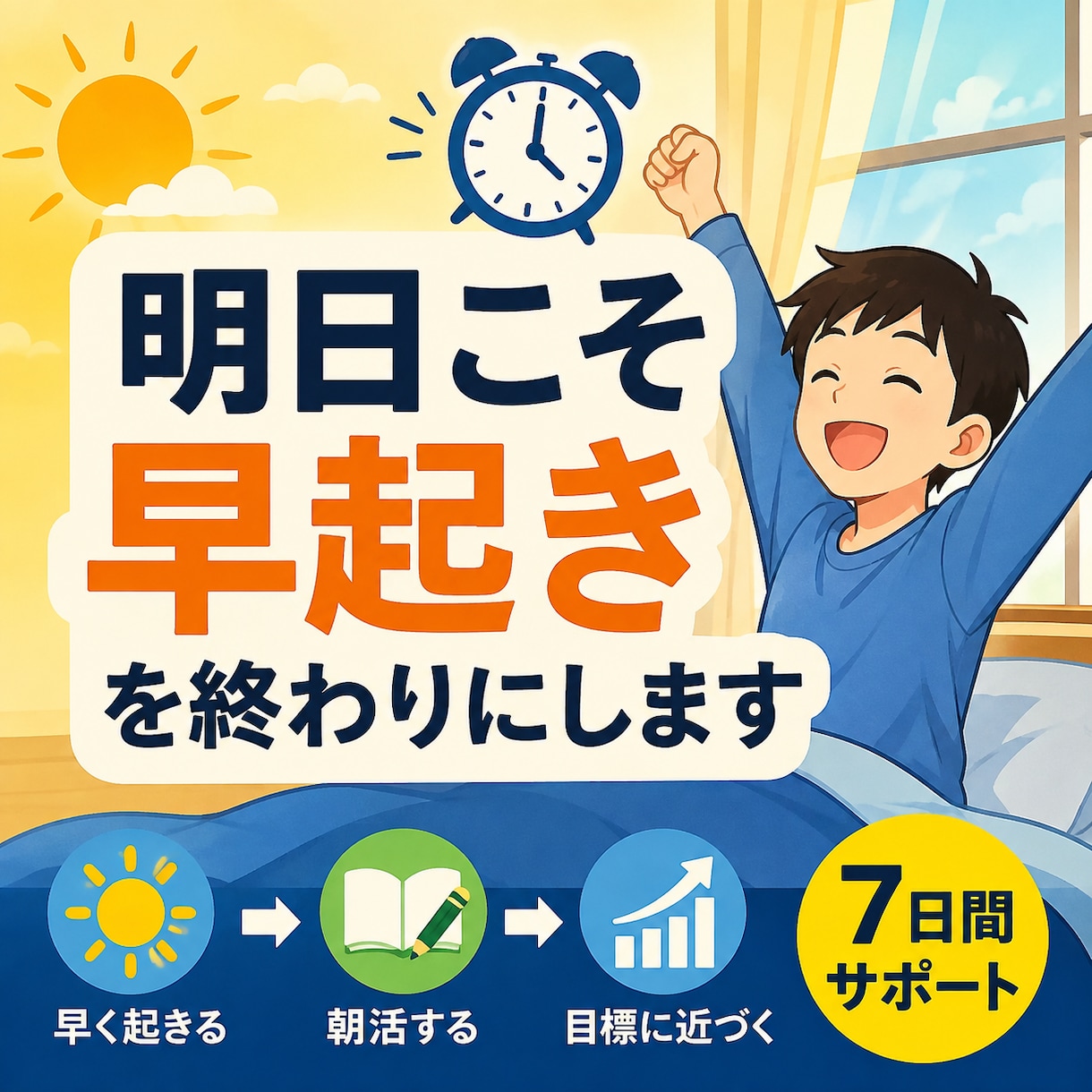 起きたいのに起きられない朝を変えます あなたに合った早起きの方法を一緒に探します イメージ1