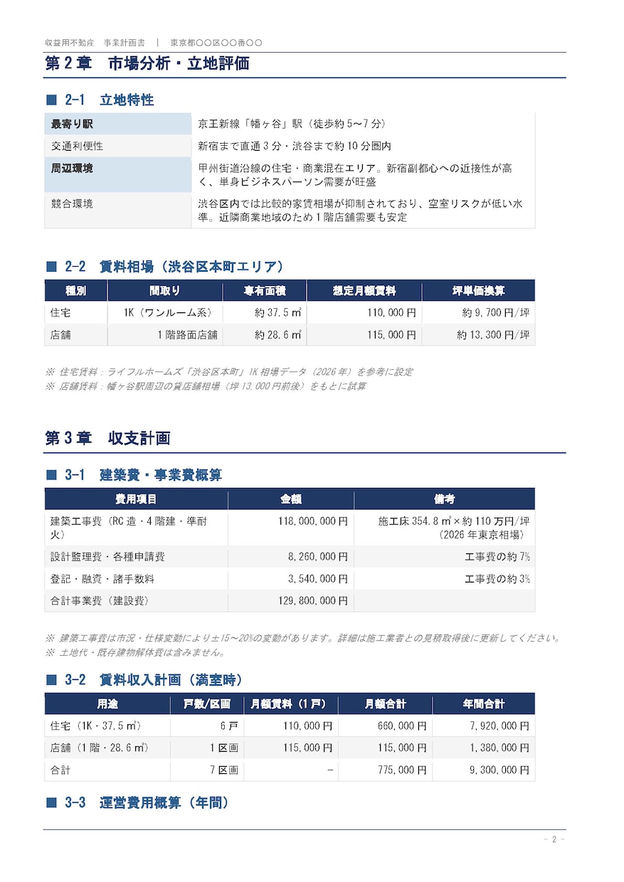 収益物件の事業計画書作成いたします 経験豊富な１級建築士による事業計画書の作成サービス イメージ2