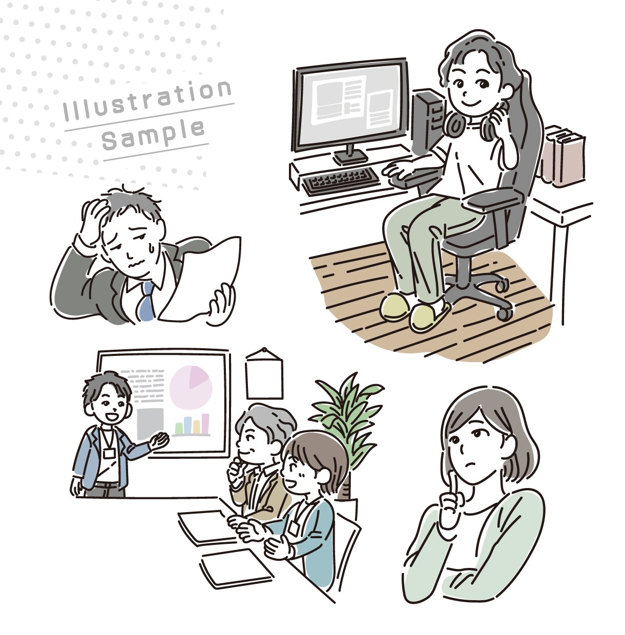 一部商用可・挿絵にぴったりシンプルイラスト描きます 伝えたいシチュエーションを形にします。 イメージ2