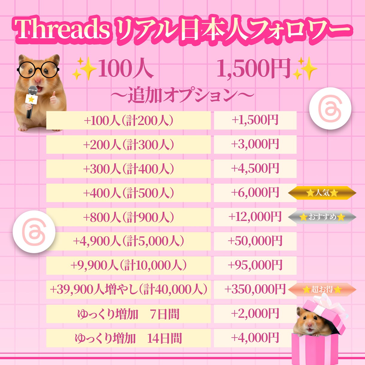 Threads日本人フォロワー100人増やします 保証有　100％日本人リアルアカウントで安全にフォロワー増加 イメージ2