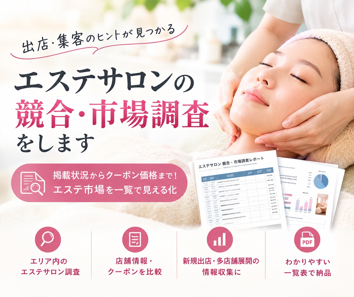 エステサロンの競合・市場調査をします 掲載プランからクーポン金額まで網羅！市場調査お任せください イメージ1