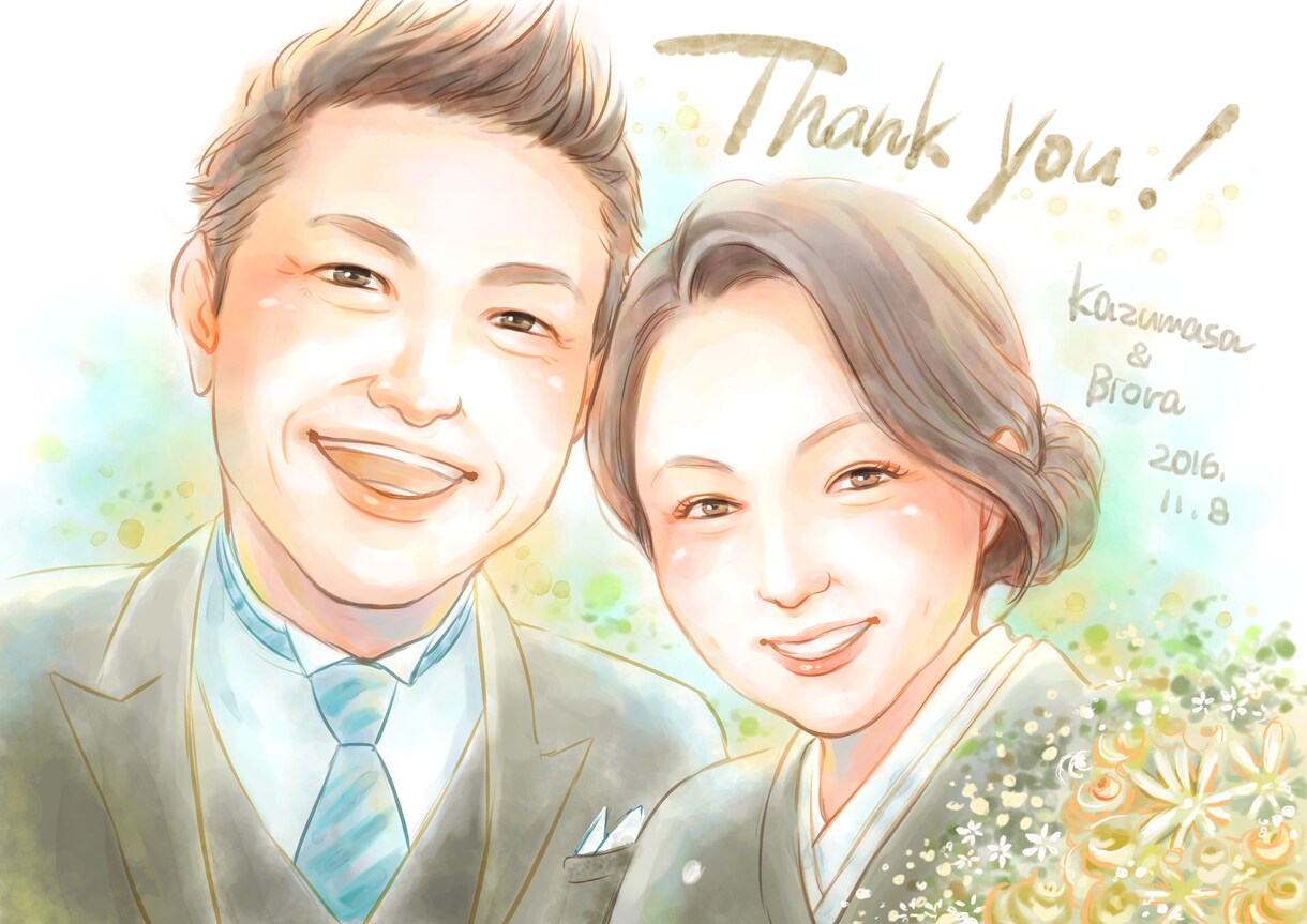 キレイな結婚式ウェルカムボード似顔絵お描きします 結婚式用ウェルカムボード、贈呈用にオススメ♪(データ納品) イメージ3