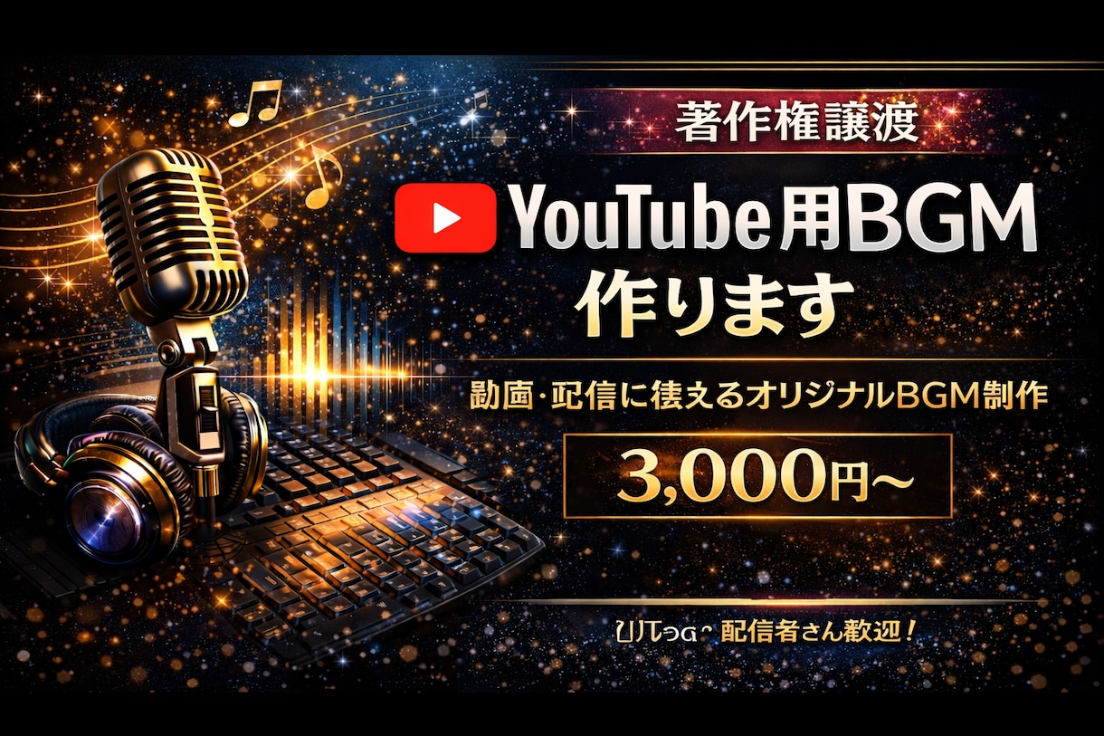 著作権譲渡のYouTube用BGM作ります 動画・配信に使えるオリジナルBGM制作 イメージ1
