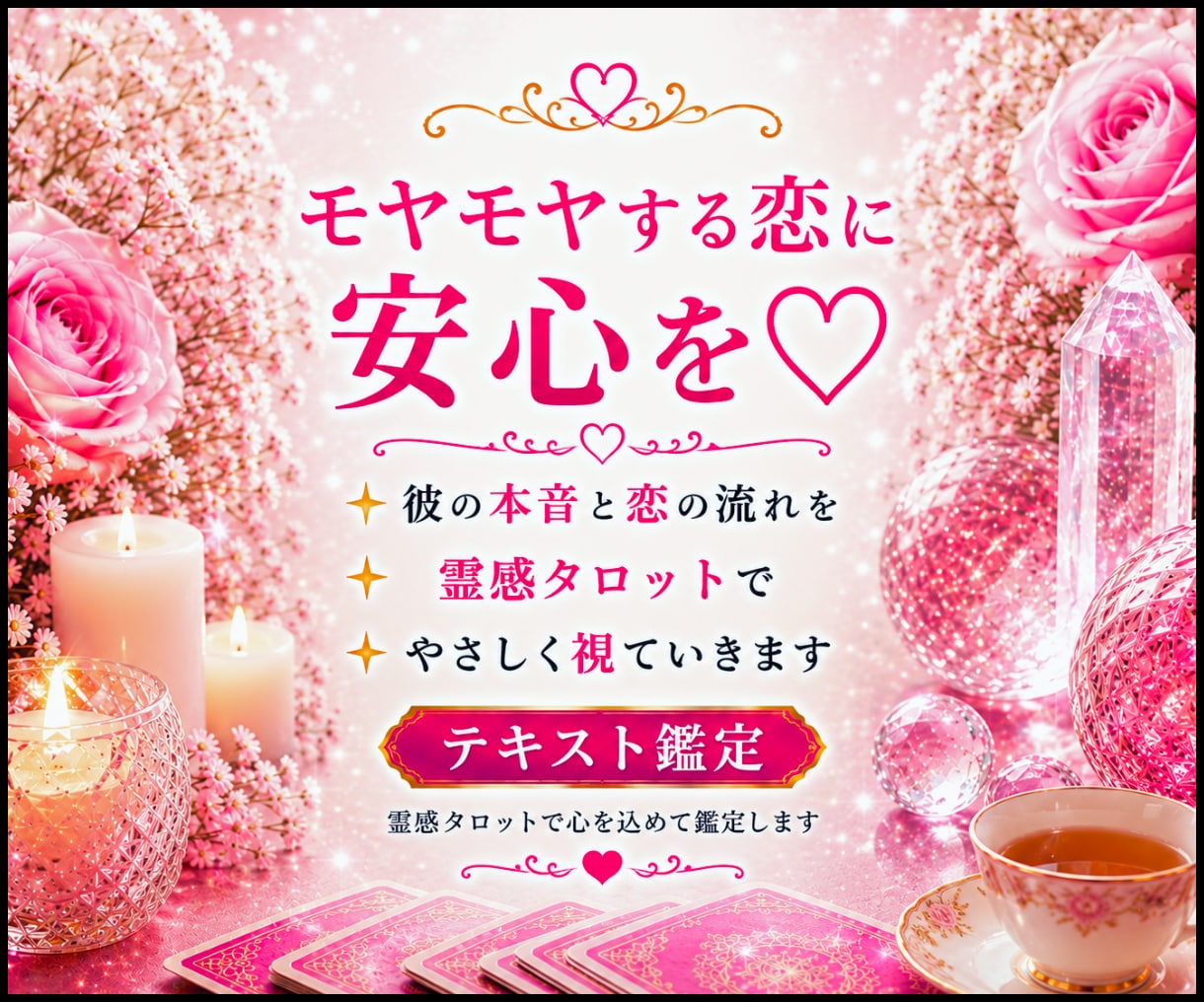 モヤモヤする恋に、あなたに必要な答えをお届けします 彼の本音と恋の流れを 霊感タロットでやさしく視ていきます♡ イメージ1
