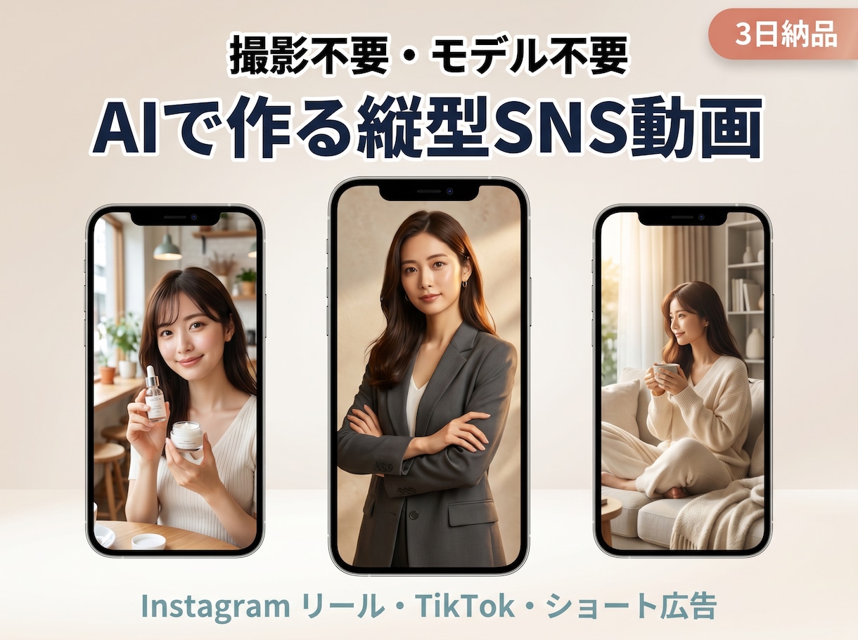 撮影不要｜AIで縦型SNS動画を作ります AIで作る縦型ショート動画。広告・SNSに。 イメージ1
