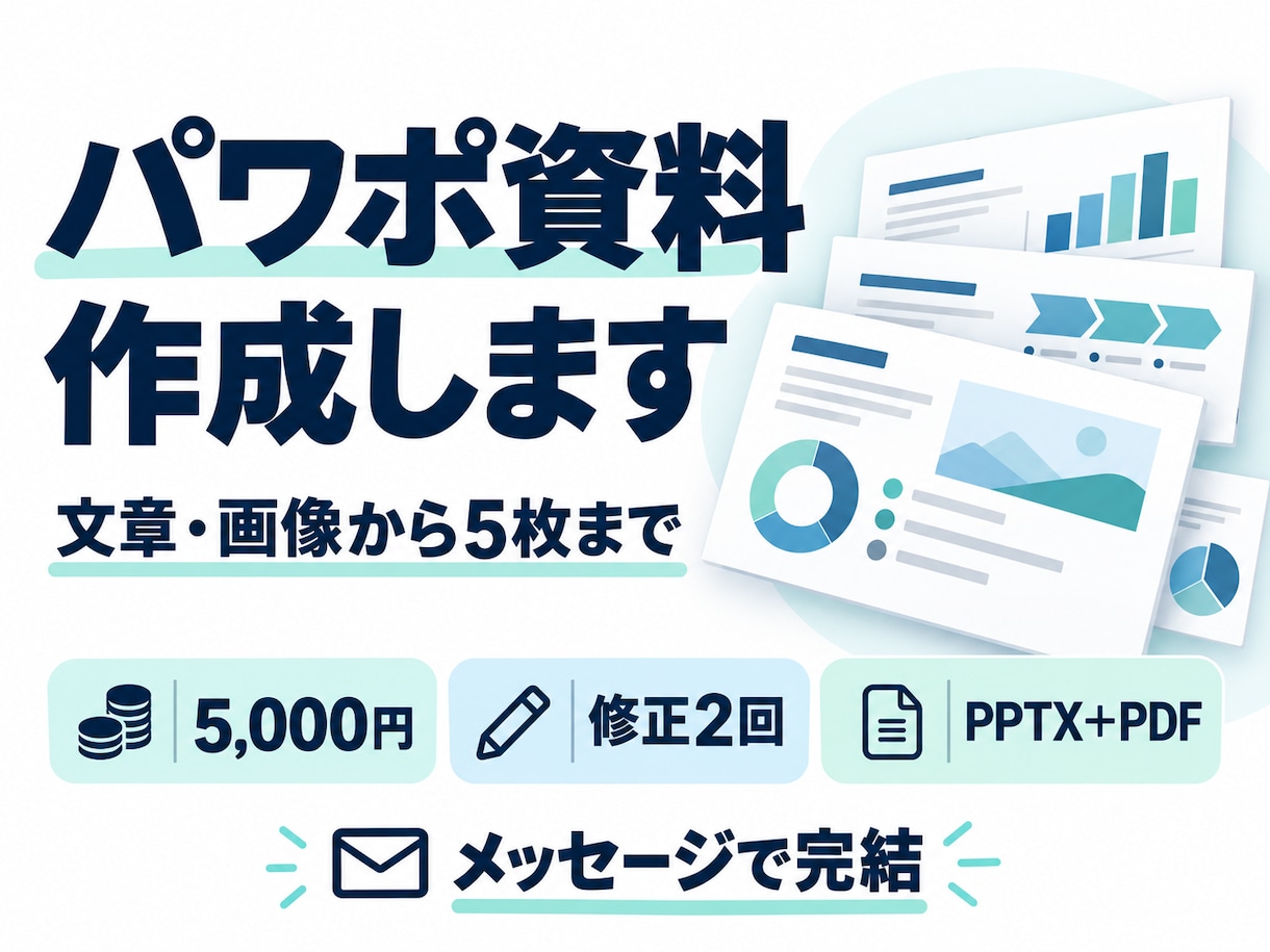 文章からパワポ資料を5枚まで作ります 営業・説明資料を見やすく整えます／修正2回 イメージ1
