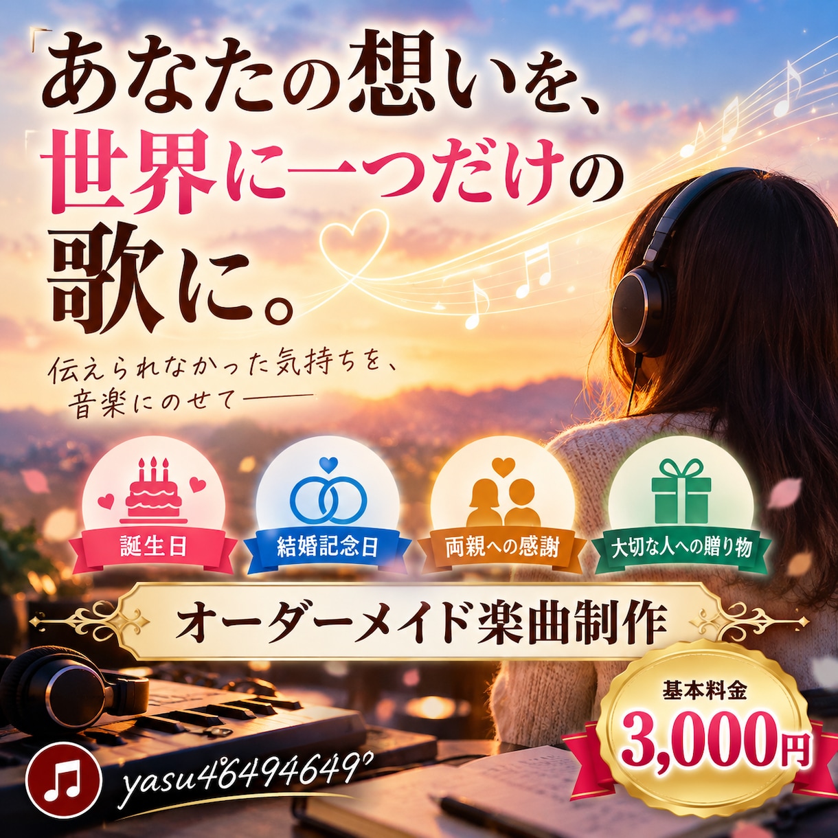 大切な人への想いを歌にします 誕生日・記念日・感謝の気持ちを世界に一曲の歌に イメージ1