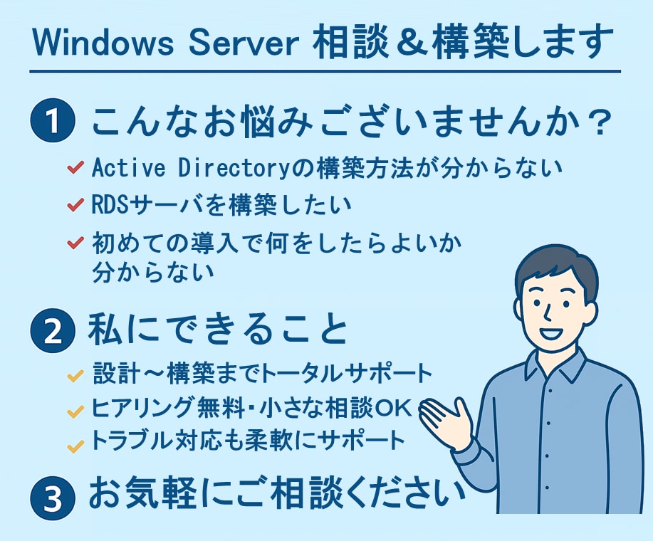 Windows Server構築相談＆実装します オンプレミス、仮想環境、クラウド環境の新規構築 イメージ2
