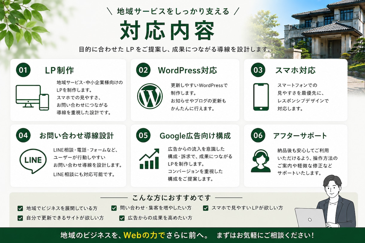 地域サービス向けLPを制作します スマホで見やすく、問い合わせにつながるLPを制作します イメージ5