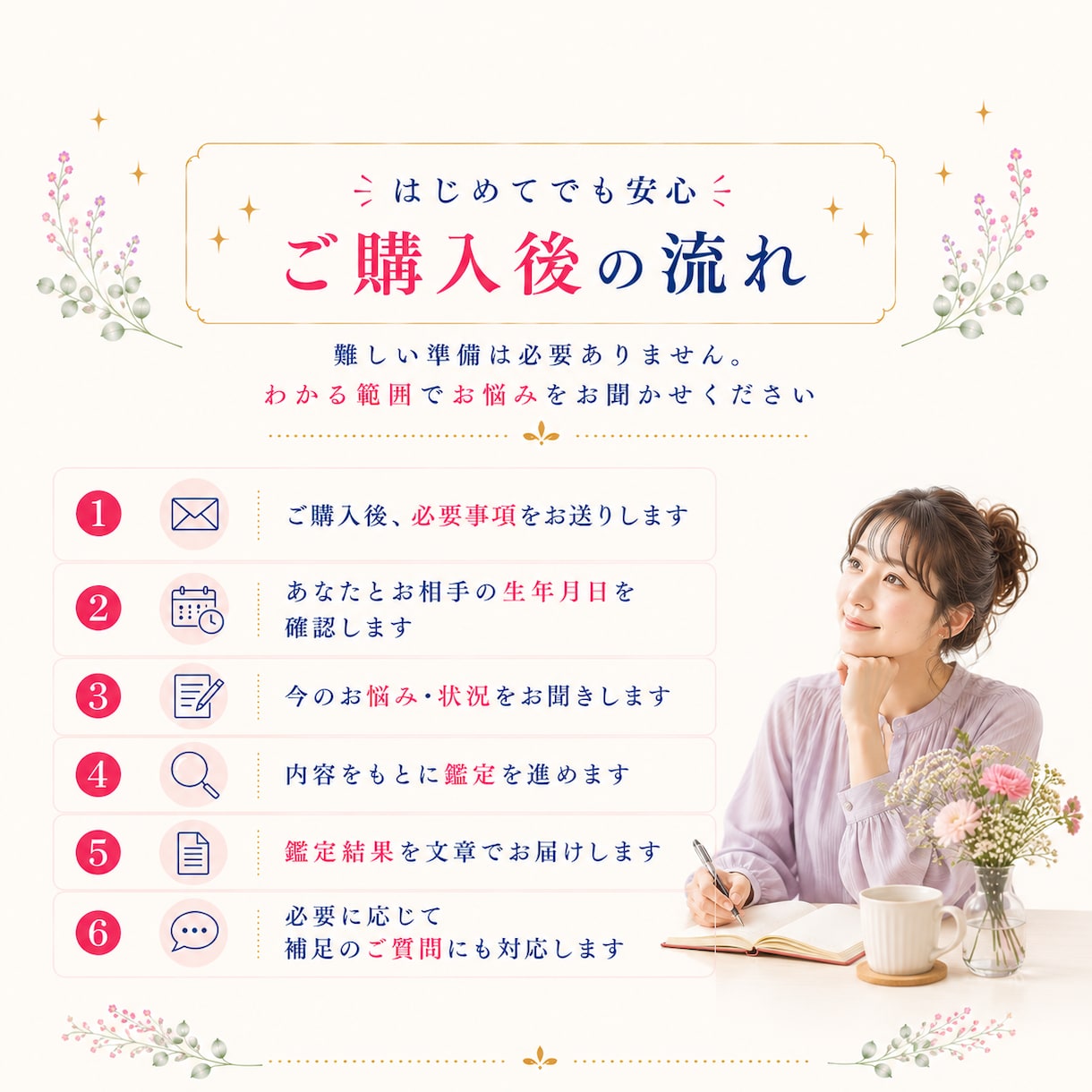四柱推命で【相手の気持ち】を読み解きます 曖昧な恋の不安を恋愛傾向と接し方から丁寧に相談致します イメージ6
