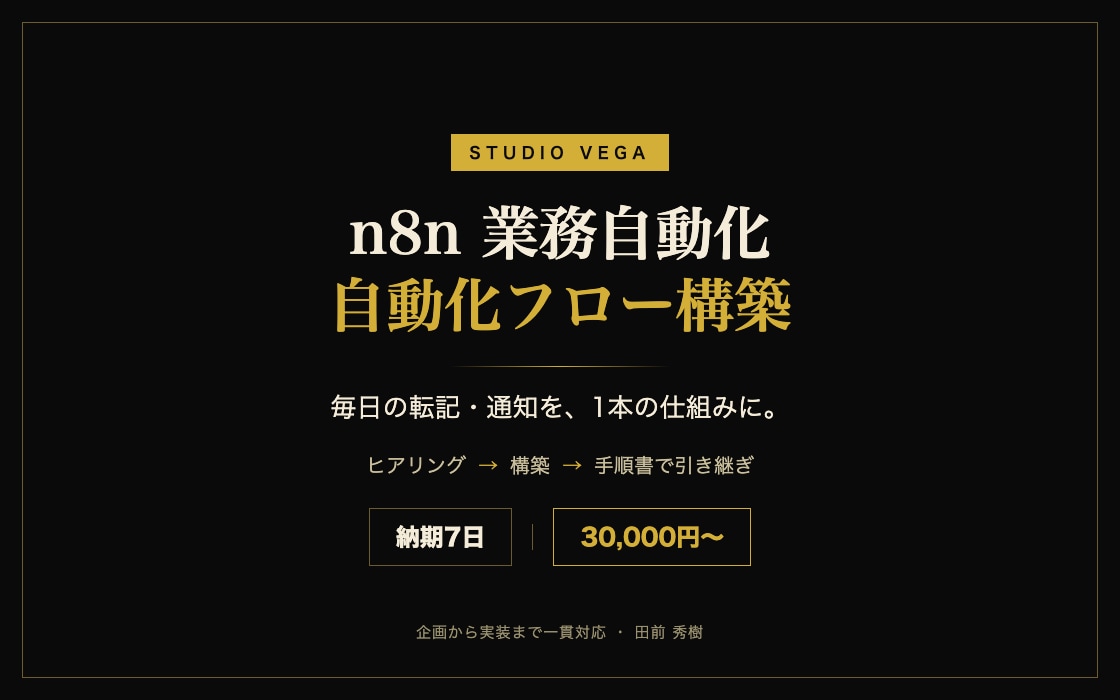 n8nで業務自動化フローを1本構築します 毎日の転記・通知を1本の仕組みに。手順書付きで引き継ぎ可 イメージ1