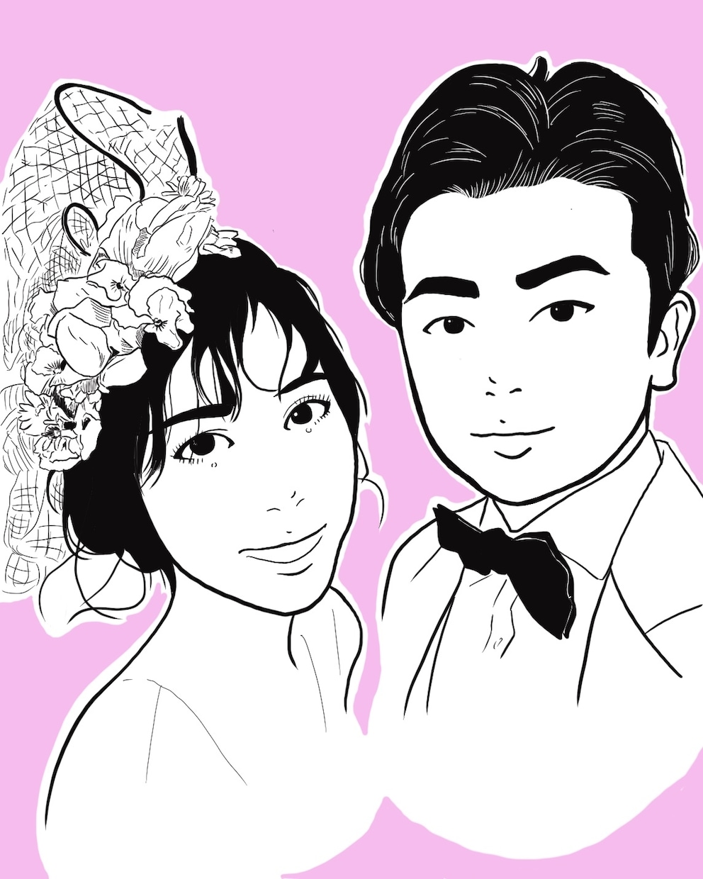 結婚のお祝いに線画イラストを贈ります 結婚報告のSNS投稿用などにご活用ください イメージ2
