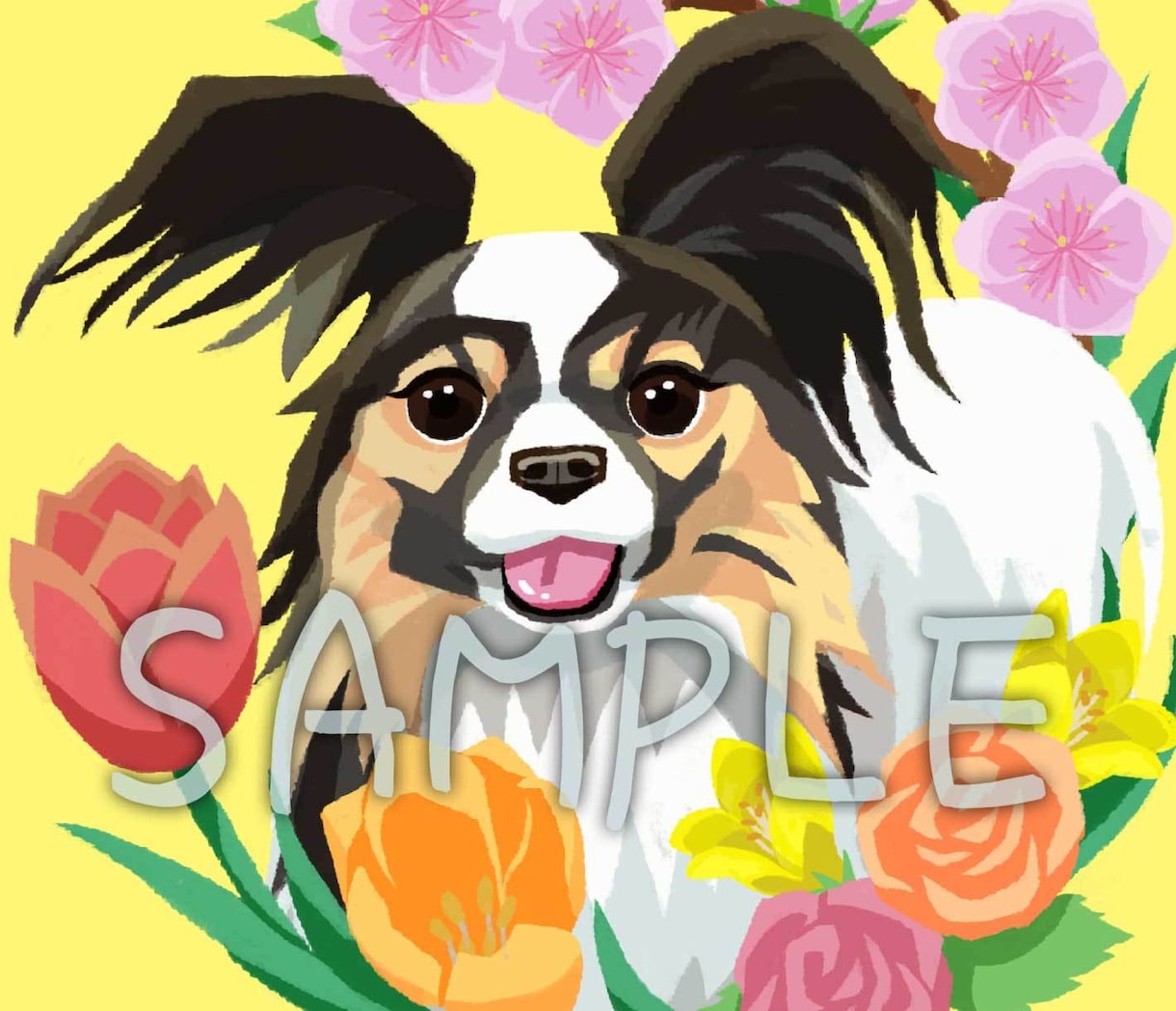 ペットのイラストを絵本風にかわいくお描きします 花輪で可愛くデコレーションします！ イメージ9