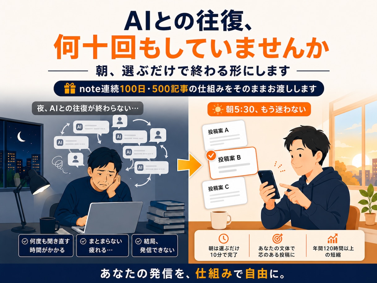 文体を覚えたあなた専用AIが毎朝投稿案を書きます ClaudeCodeで作る外部脳｜note連続更新100日超 イメージ1