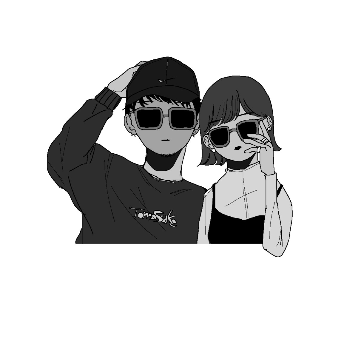 カップルイラスト描きます モノクロシンプルなカップルイラストを作成します。 イメージ1