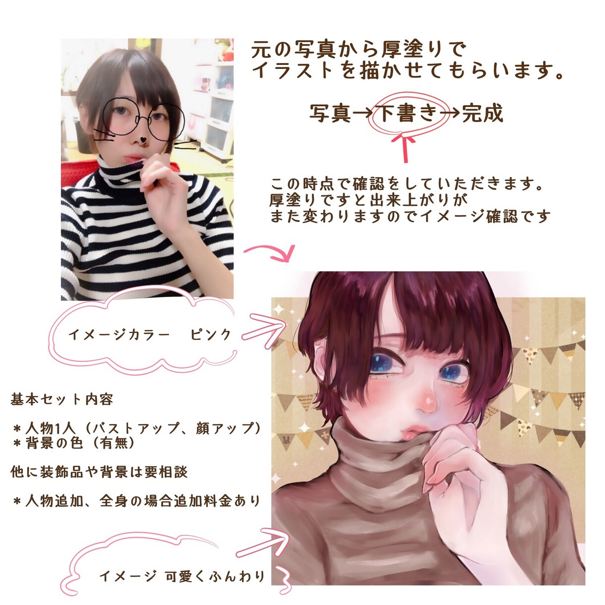 写真を元に厚塗りで似顔絵イラスト描きます アイコンやプレゼントにオシャレなイラストを イメージ2