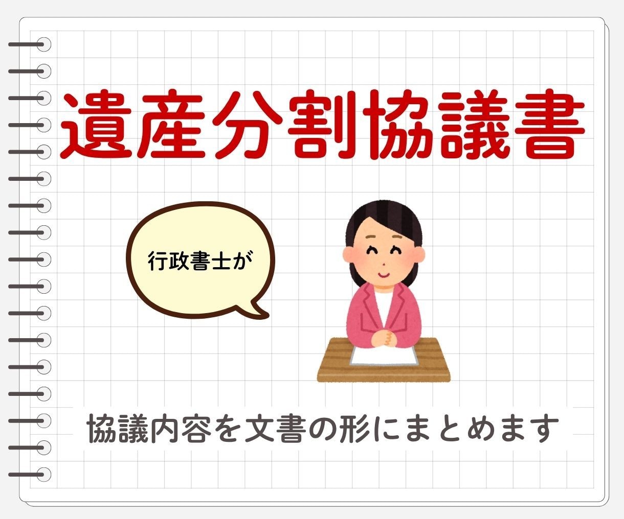相続人の合意内容を遺産分割協議書にまとめます 相続専門～書類作成のプロ行政書士にお任せください：全国対応 イメージ1