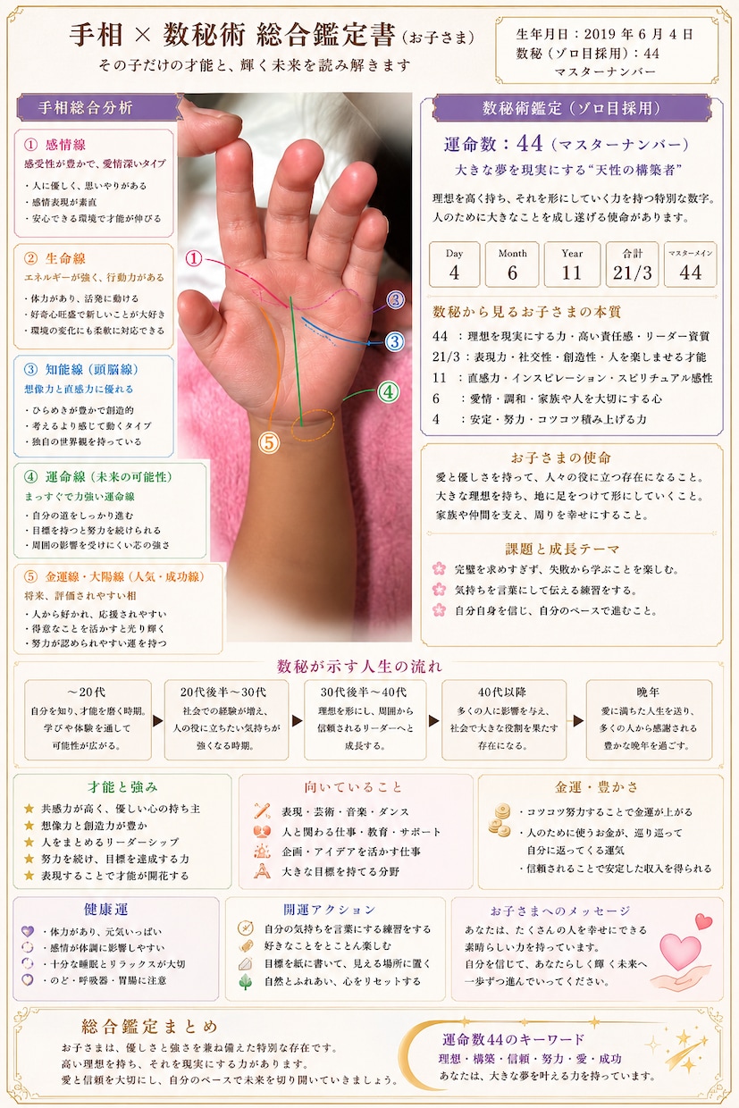 手相と数秘で親子の本質を鑑定しますます 自分と子どもの個性が分かる鑑定書 イメージ2