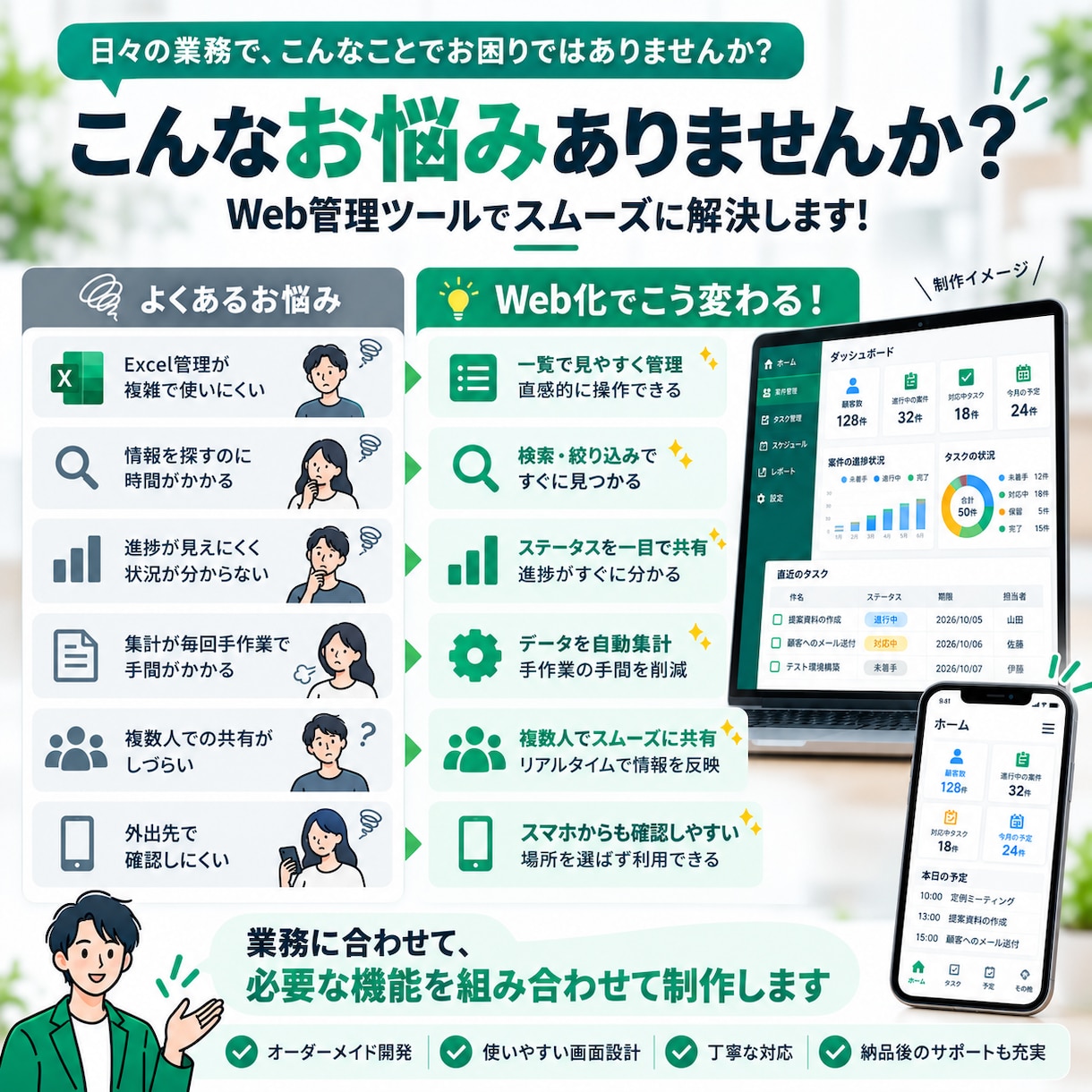 業務に合わせたWeb管理ツールを作成します 紙・Excelでの業務から使いやすいWebツールに イメージ4