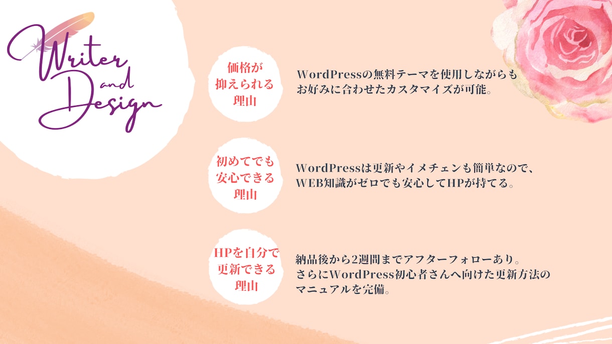 素敵なHPをWordPressで制作します 初めてのHPでも、アフターサービスがあるので安心です！ イメージ6
