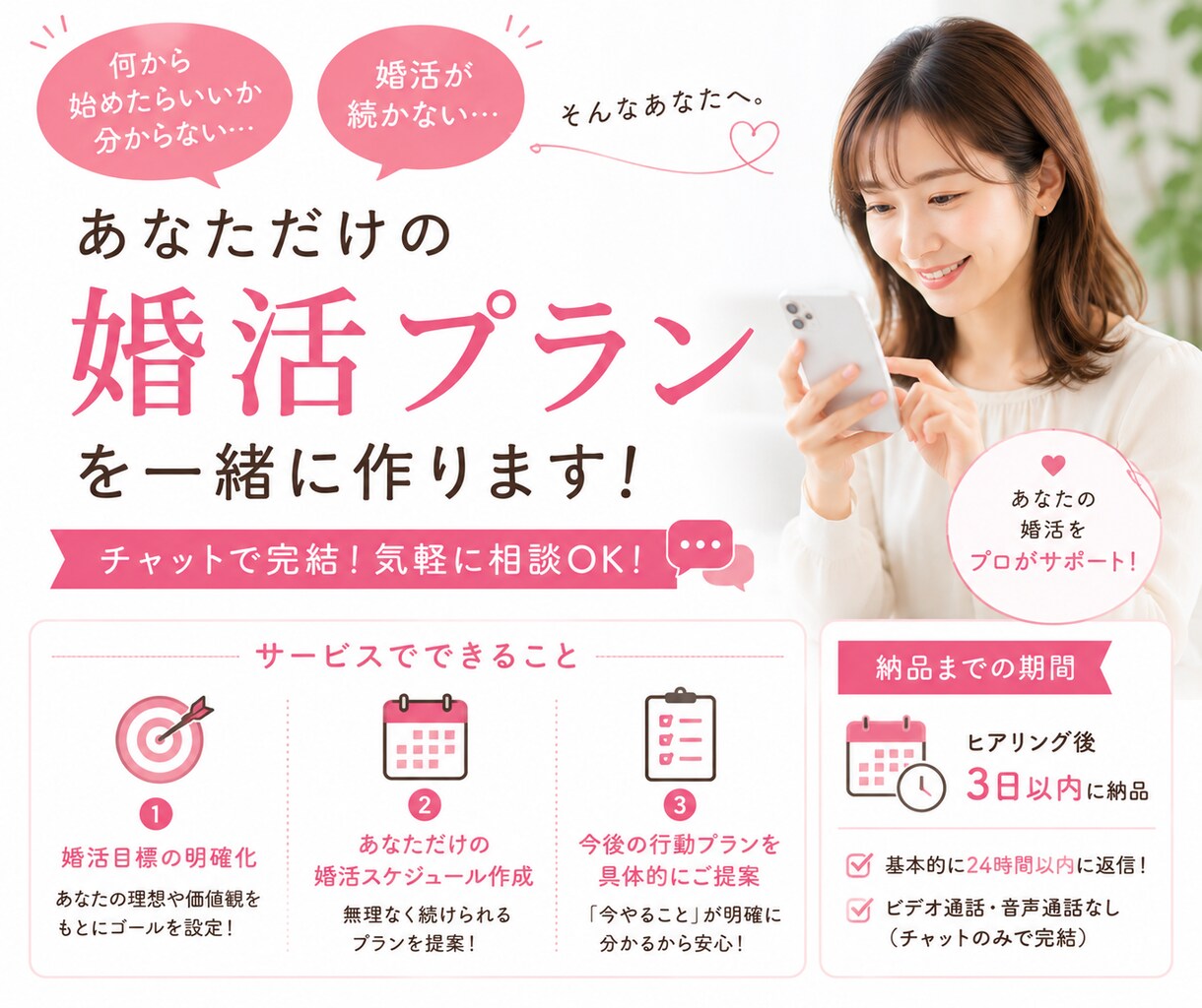 婚活の目標＆スケジュールを一緒に立てます 【チャットで婚活プラン設計】婚活の迷いを減らしましょう！ イメージ1