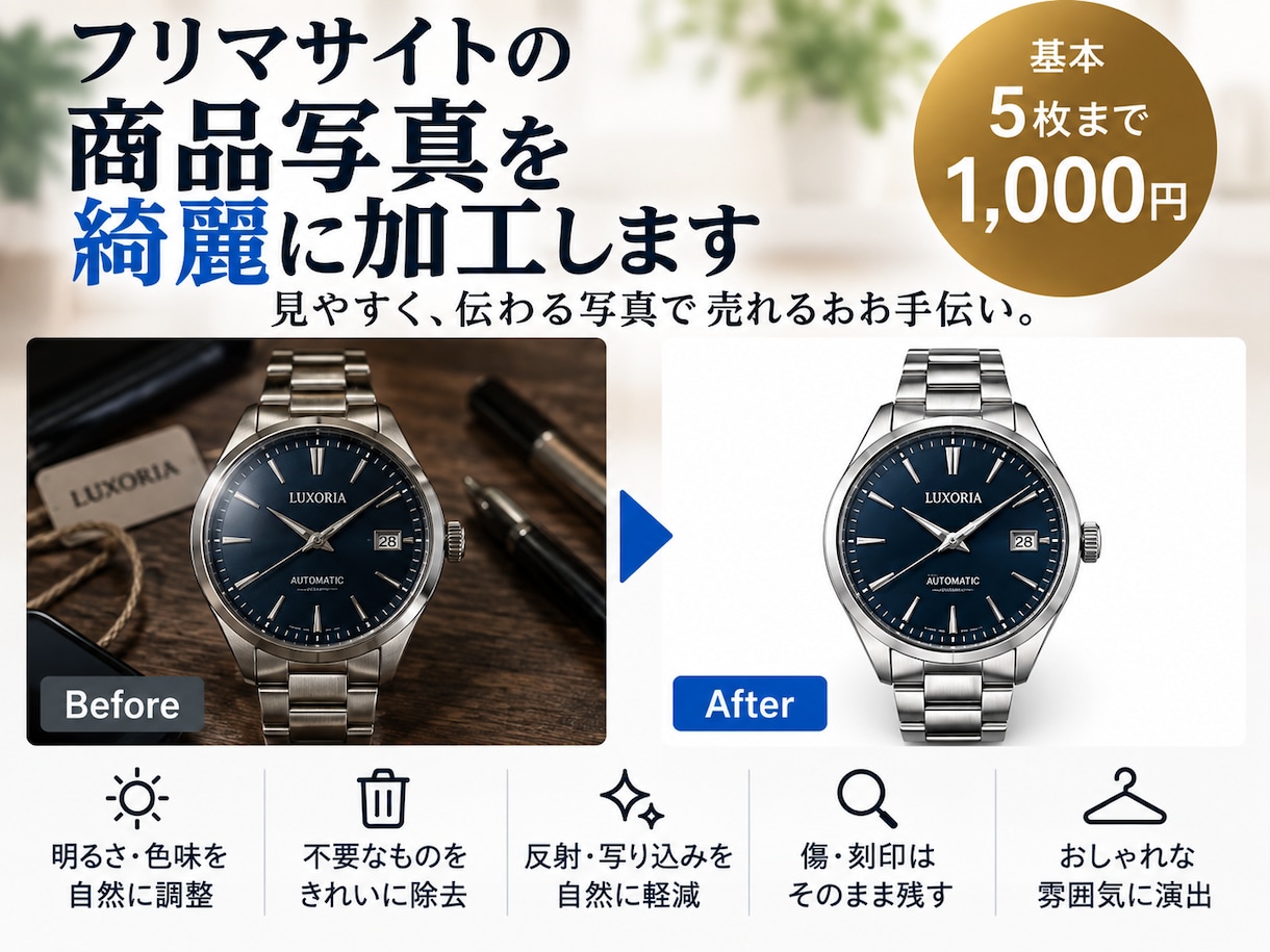 フリマサイトの商品写真を綺麗に加工します フリマサイト等の商品写真に自信がない方の出品をサポートします イメージ1