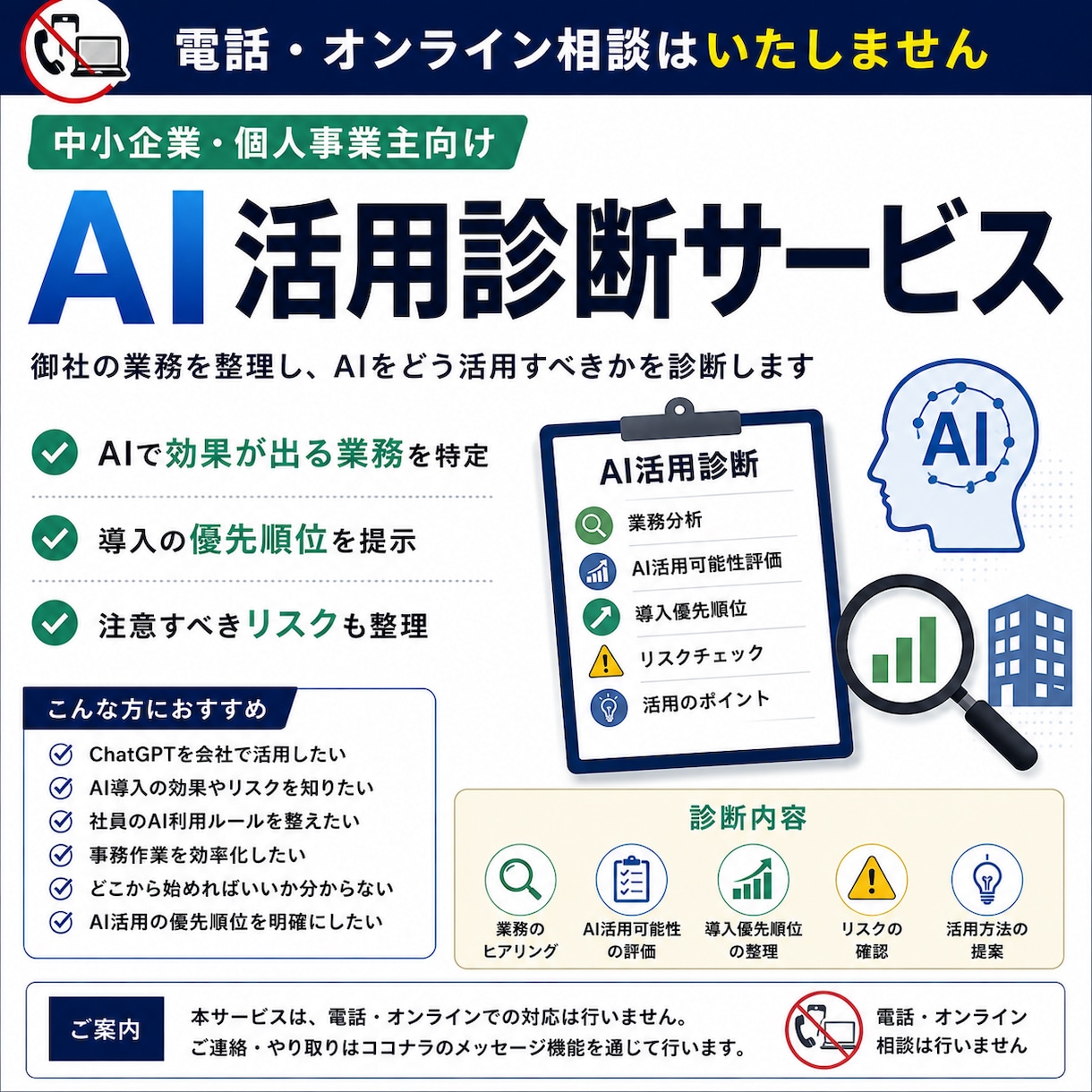 中小企業向け生成AI・ChatGPT活用診断します AIを導入したい。でも、何から始めればいい？ イメージ1