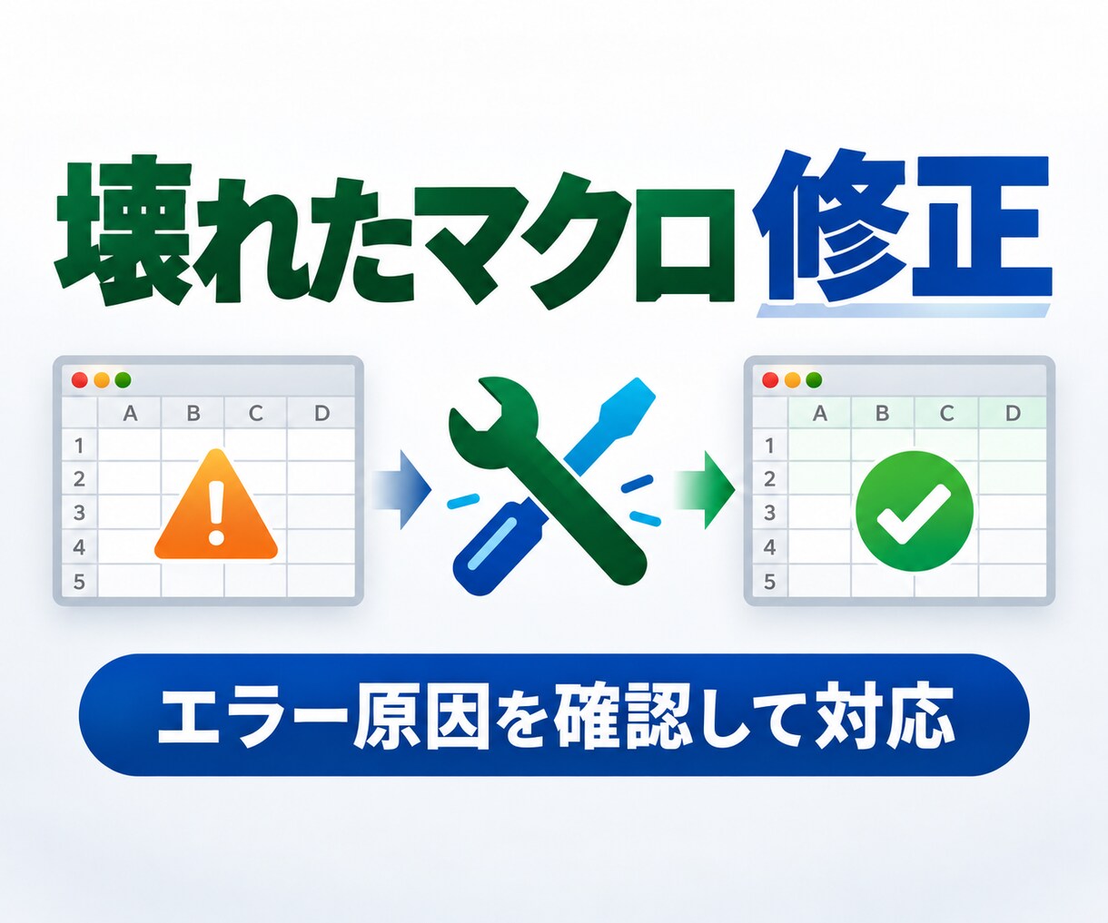 動かないExcelマクロ・VBAを修正します 突然のエラーや遅い処理を必要な範囲から直します イメージ1