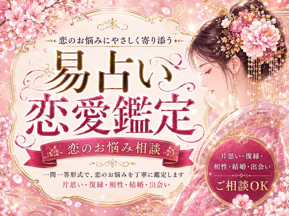 易で恋の悩みを優しく鑑定します あなたの恋のお悩みに、心から寄り添います。 イメージ1