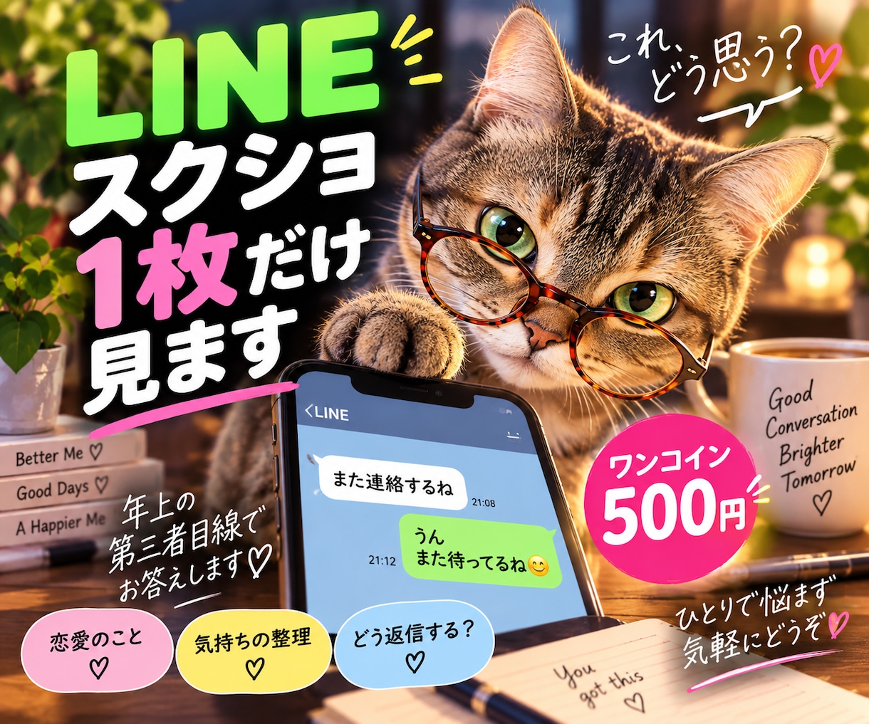 LINEスクショ1枚から相手の気持ち一緒に考えます 彼、彼女の気持ち・既読無視・脈あり？年上の第三者目線でお答え イメージ1