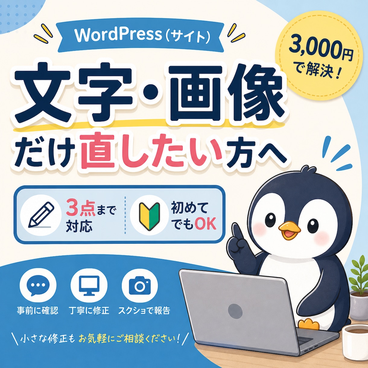 WPサイトの文字・画像をすぐ修正します 3点まで3,000円・24時間以内に返信します！ イメージ1