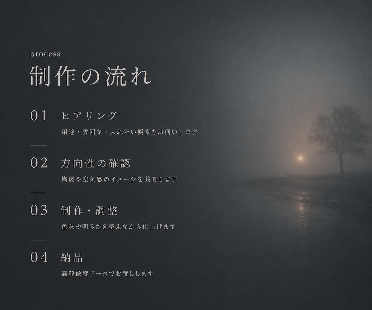静けさと余白のあるAIビジュアルを制作します 音楽・ブランド・SNSの空気感を、静かな一枚に整えます イメージ6