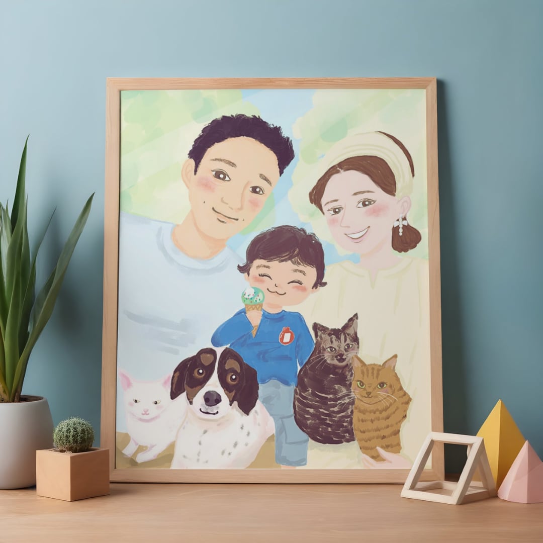 優しいほっこり雰囲気のイラストお描きします ご家族カップルの記念、プレゼントなどにいかがですか イメージ1