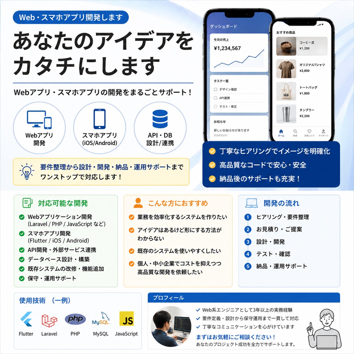 既存Web・アプリの修正や機能追加を対応します Flutter・PHP対応｜修正から機能追加まで イメージ1