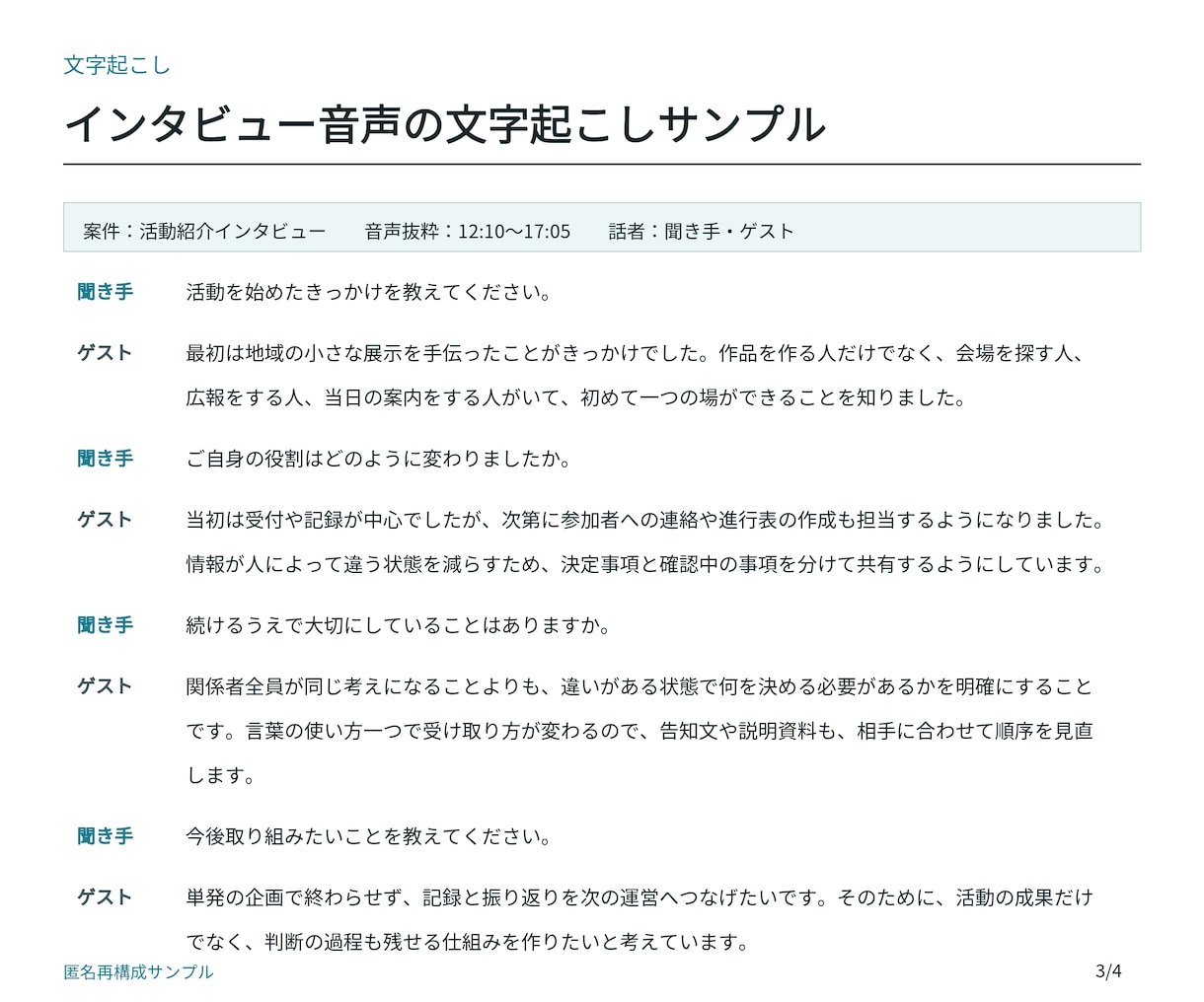 音声・動画20分1,500円で文字起こしします 聞き取れない箇所も時刻つきで明示します イメージ3