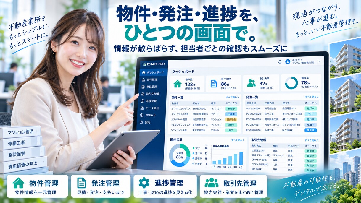 Excel連携の不動産管理システムを開発します 発注・物件・帳票管理をWebで一元化します イメージ3
