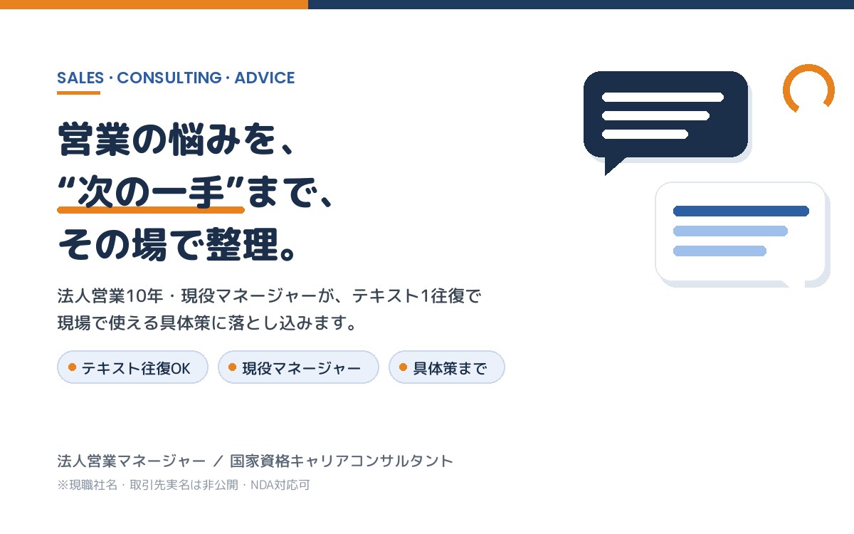 現役マネージャーが営業の悩み相談にのります テキスト往復OK／10年・年100社の現役視点で具体策まで イメージ1