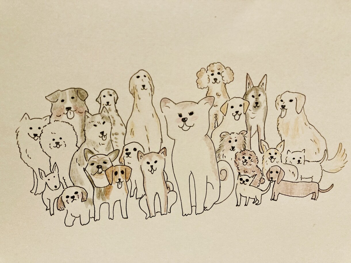 ほんわか、かわいいイラスト描きます 犬をはじめ動物など、色鉛筆で手描きで仕上げます。 イメージ1