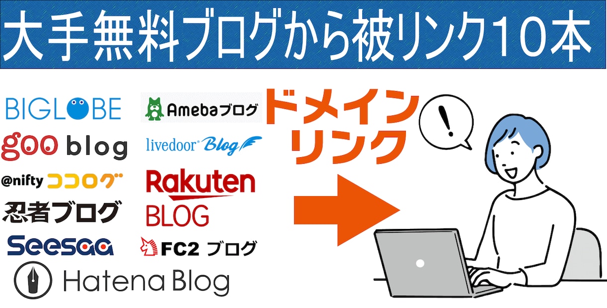 大手サービスのブログから10本被リンク送ります 1つ500円。自然なドメインリンクを獲得 イメージ1