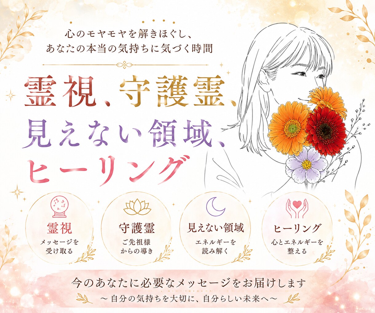 見えない領域から、必要なメッセージをお届けします 自分では気づけない本当の気持ちを言葉にします イメージ1