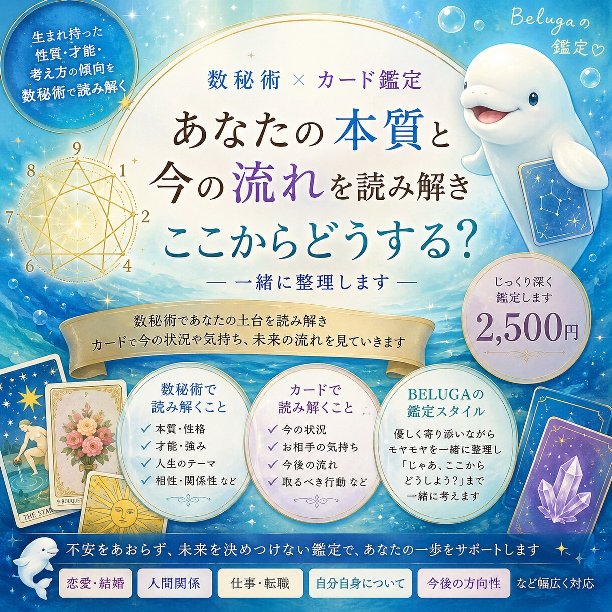 数秘×カードであなたの「どうしよう」を紐解きます 数秘で本質を、カードで今を読み、次の一歩を一緒に考えます イメージ1